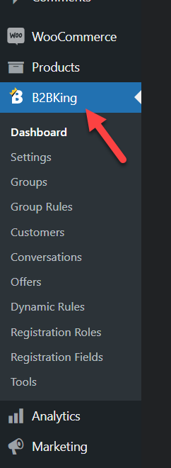configurações b2bking