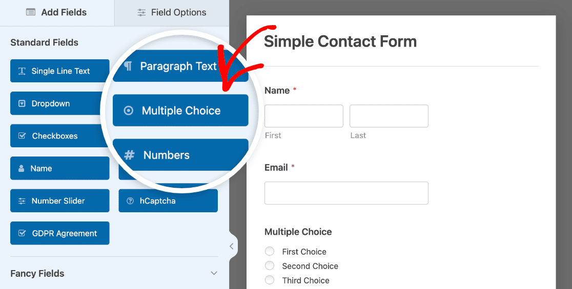 Adding a Multiple Choice field to a simple contact form