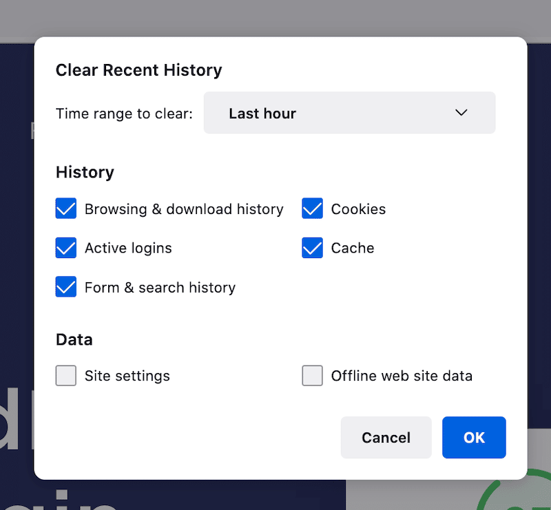 使用 Firefox 清除緩存和 cookie - 第 2 步 - 來源:Firefox