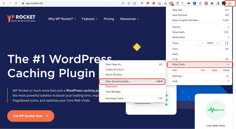 清除 Google Chrome 上的 cookie 和緩存 - 第 1 步 - 來源:Chrome 設置