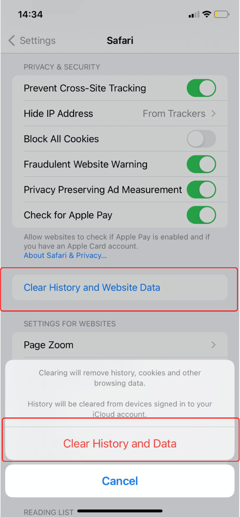 清除 iPhone 上的緩存和 cookie - 第 2 步 - 來源:iOS