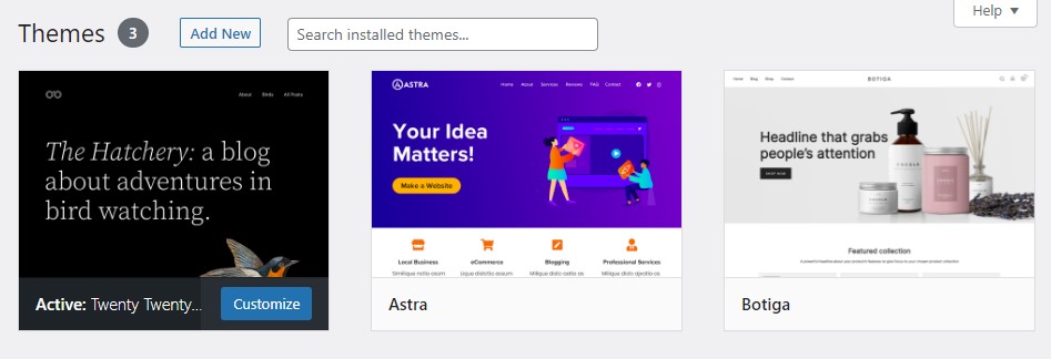 Tema WordPress yang diinstal