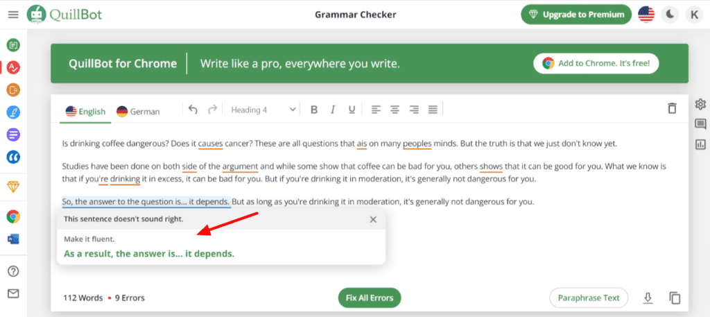 Verificator de gramatică Quillbot