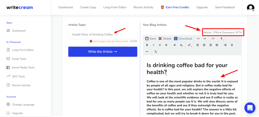 Writecream Instant Article Writer