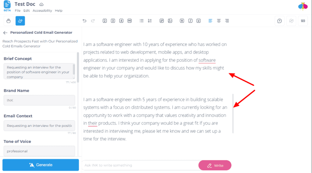 INK Email Copy