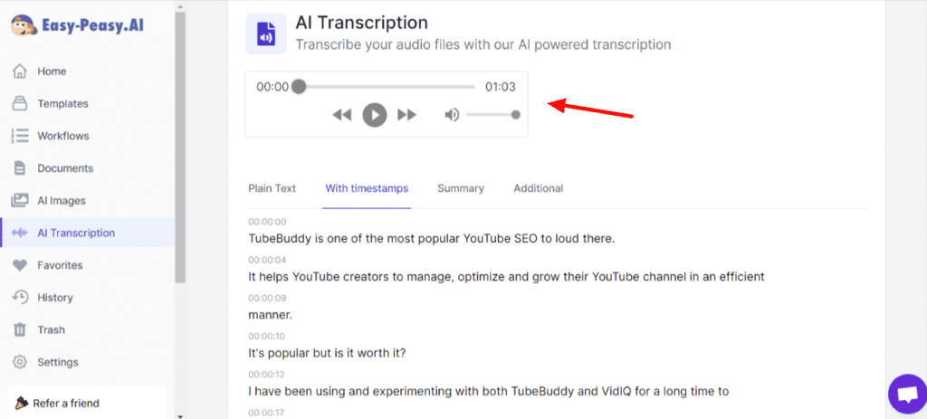 Instrumentul de transcriere EasyPeasy