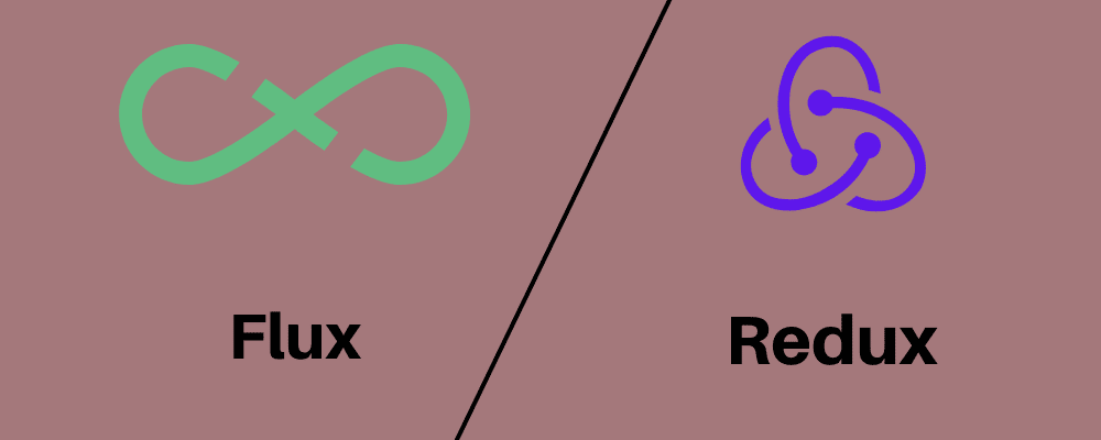 Mostrando o logotipo Flux à esquerda e o logotipo Redux à direita