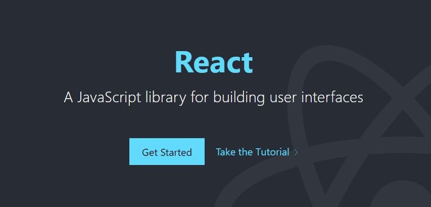 Mencionando React no topo e uma breve descrição junto com dois botões