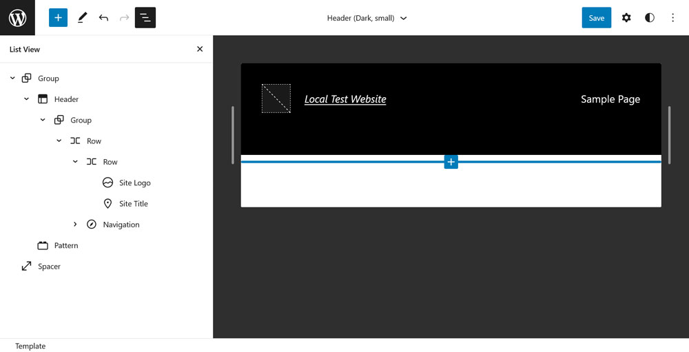 intestazione wordpress composta da blocchi di righe
