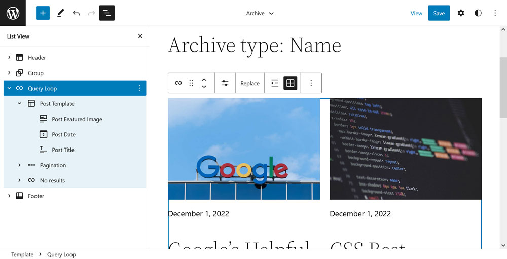 ciclo di query aggiunto al modello di pagina wordpress