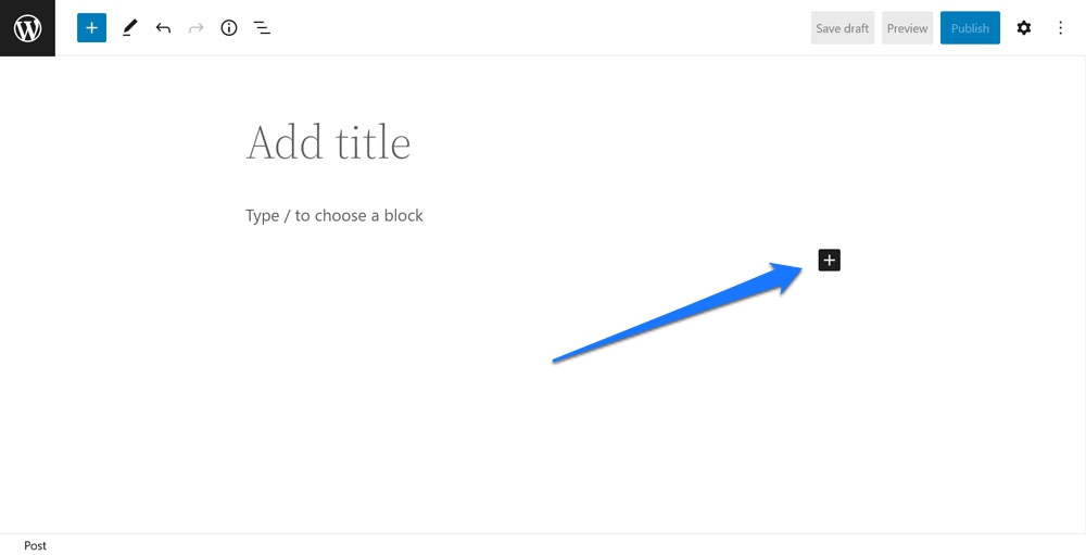 inserire il blocco wordpress tramite il pulsante Aggiungi blocco