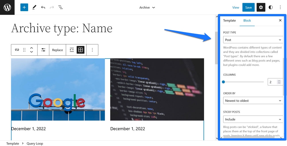 opzioni del ciclo di query