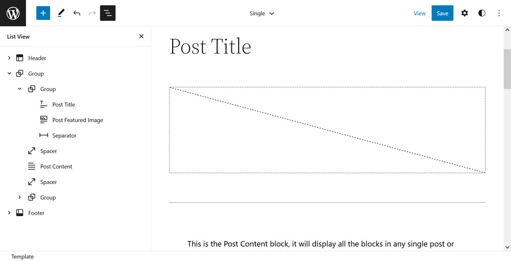 modello di post singolo predefinito in ventidue