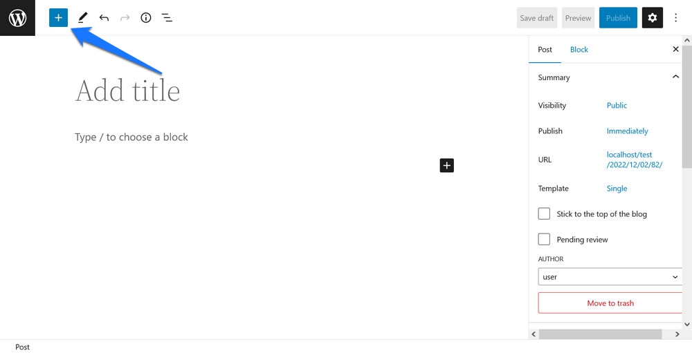 aprire il menu dell'inseritore di blocchi
