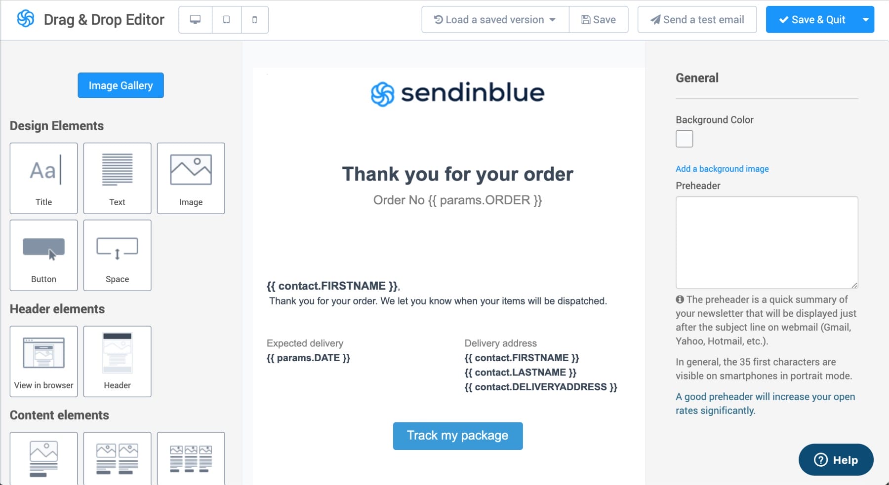 Sendinblue İşlemsel Satın Alma Onay E-postası Örneği