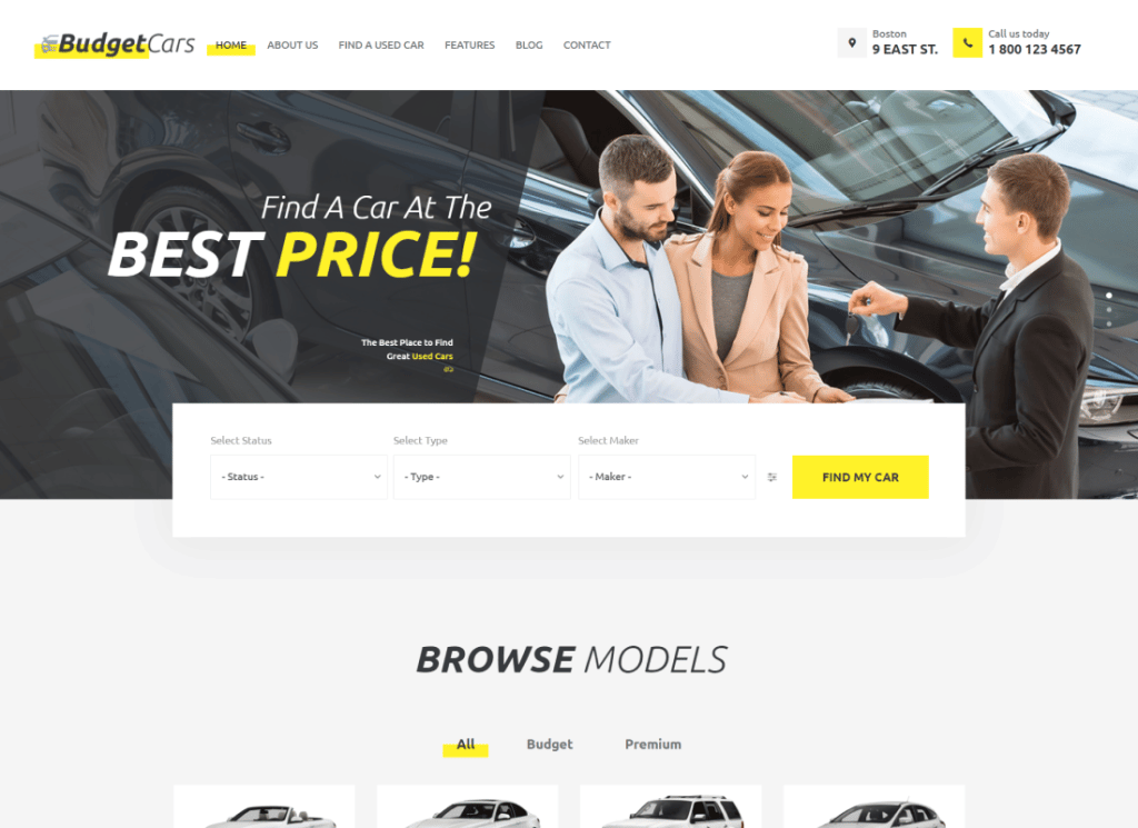Budget Cars - Dealer Mobil Bekas & Penyewaan Tema WordPress