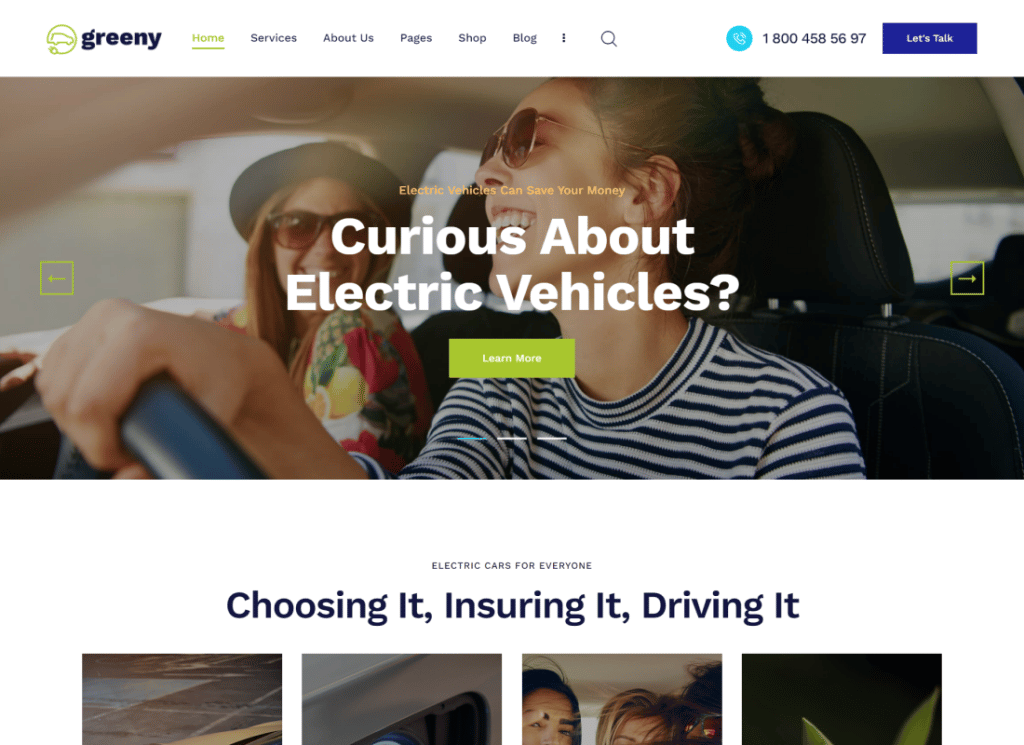 Greeny - Motyw WordPress dla dealerów samochodów elektrycznych
