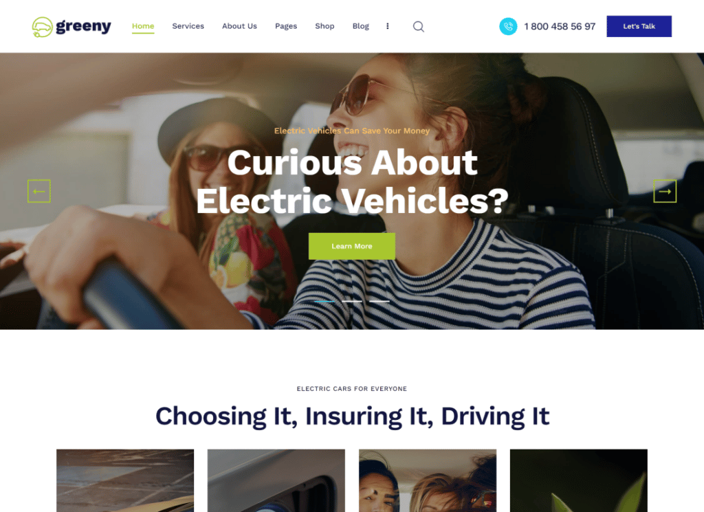 Greeny - Tema WordPress Dealer Mobil Listrik
