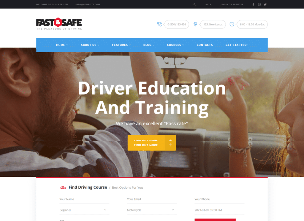 รวดเร็วและปลอดภัย - ธีม WordPress โรงเรียนสอนขับรถ