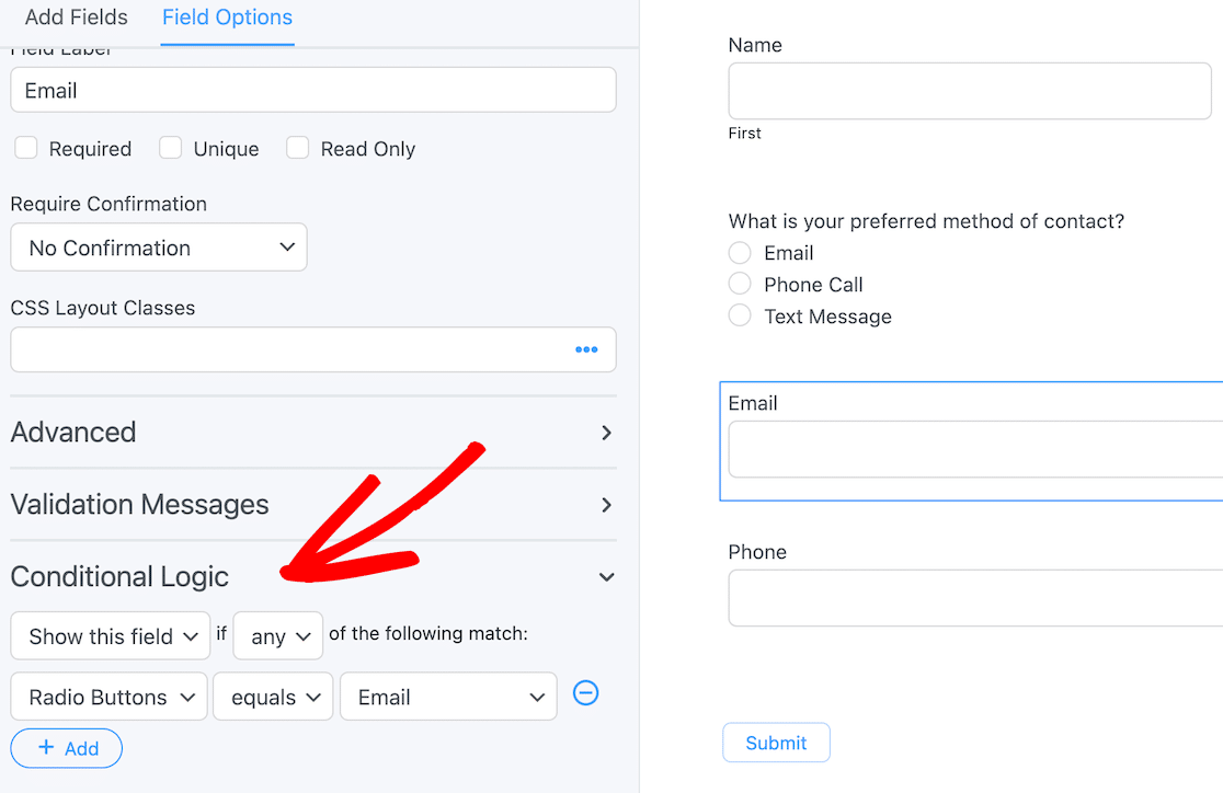 Setting up conditional logic rules in Formidable Forms