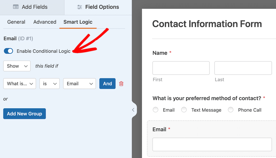 Using conditional logic in WPForms