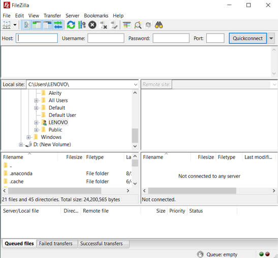 Antarmuka FileZilla