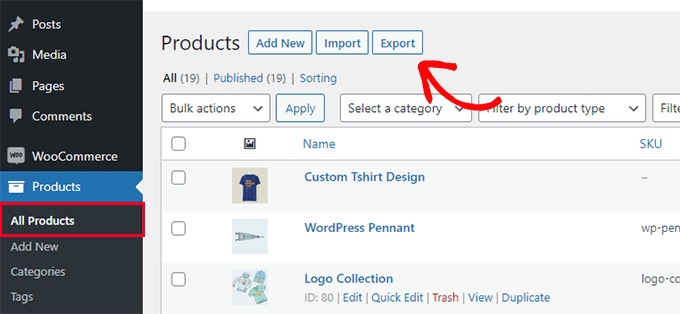 Impor ekspor produk WooCommerce Import export WooCommerce products