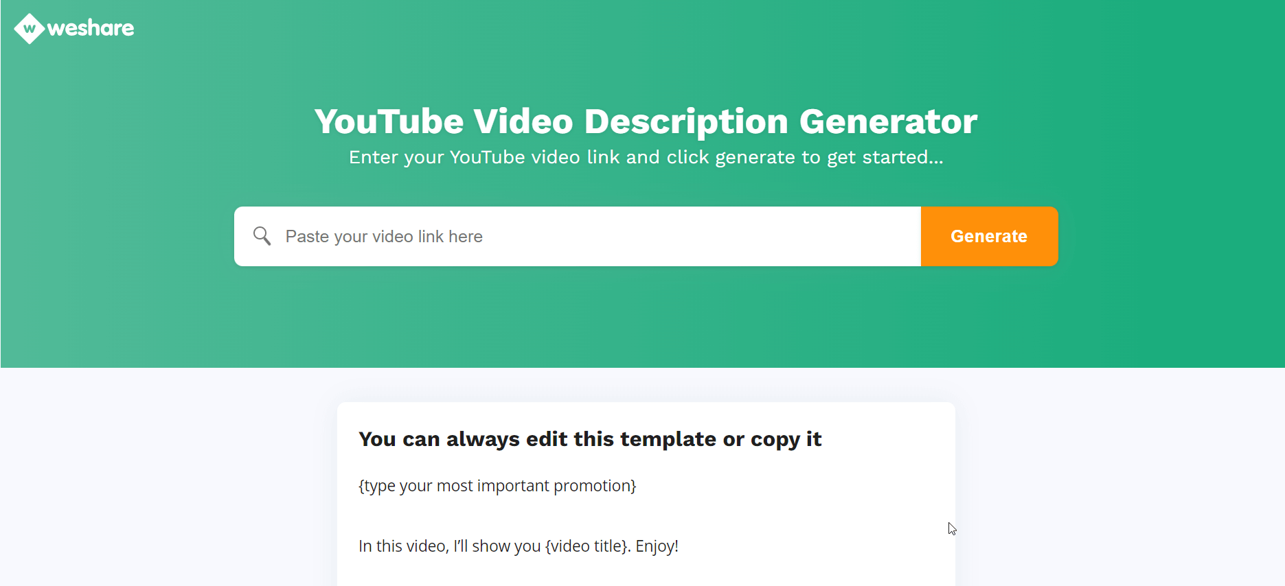 weshare- YouTube video açıklama oluşturucu