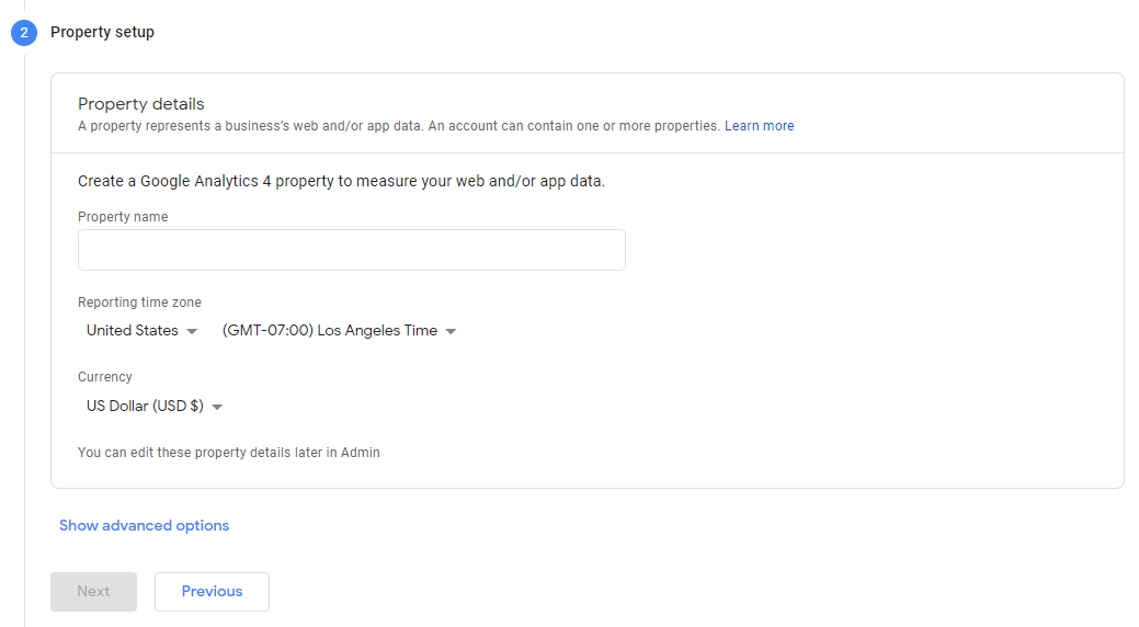 Google Analytics için mülk ayrıntıları ekleme