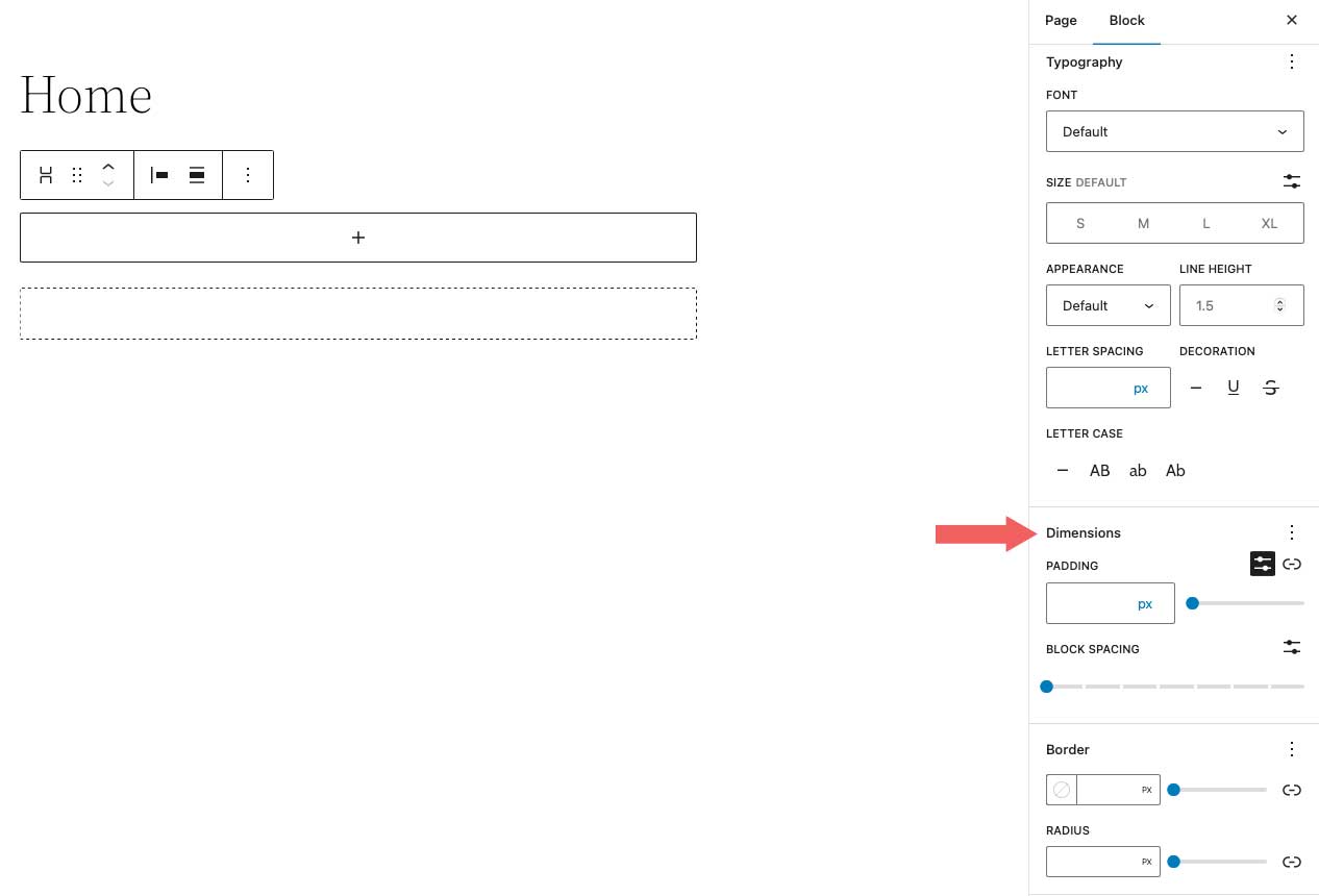 configuración de dimensiones