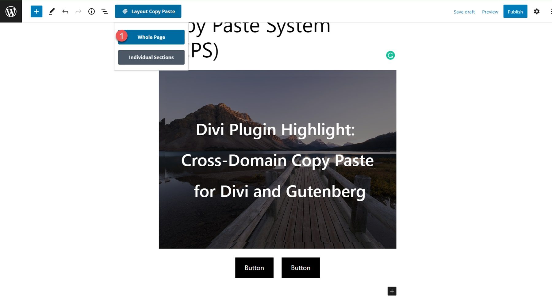 Divi Plugin Highlight Divi/Gutenberg/Woo Междоменная система копирования и вставки содержимого (CCPS) Gutenberg Копировать всю страницу