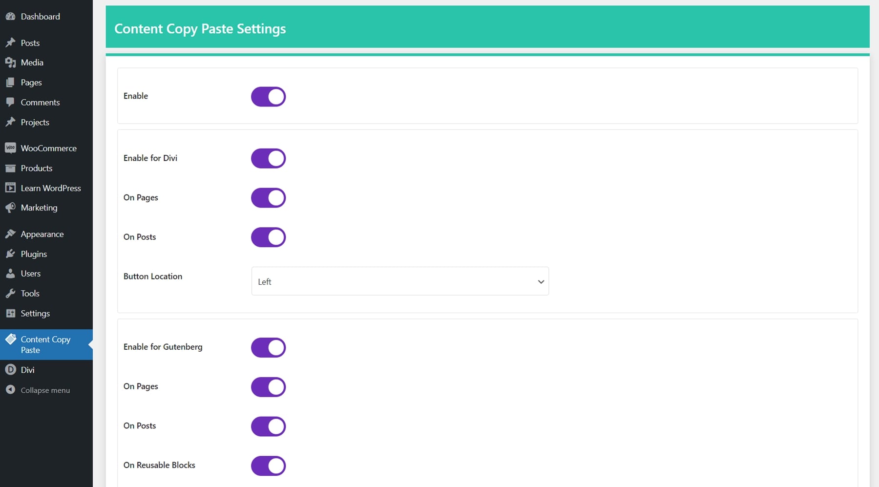 Divi Plugin Highlight Divi/Gutenberg/Woo CCPS(Cross-Domain Content Copy Paste System) 설정