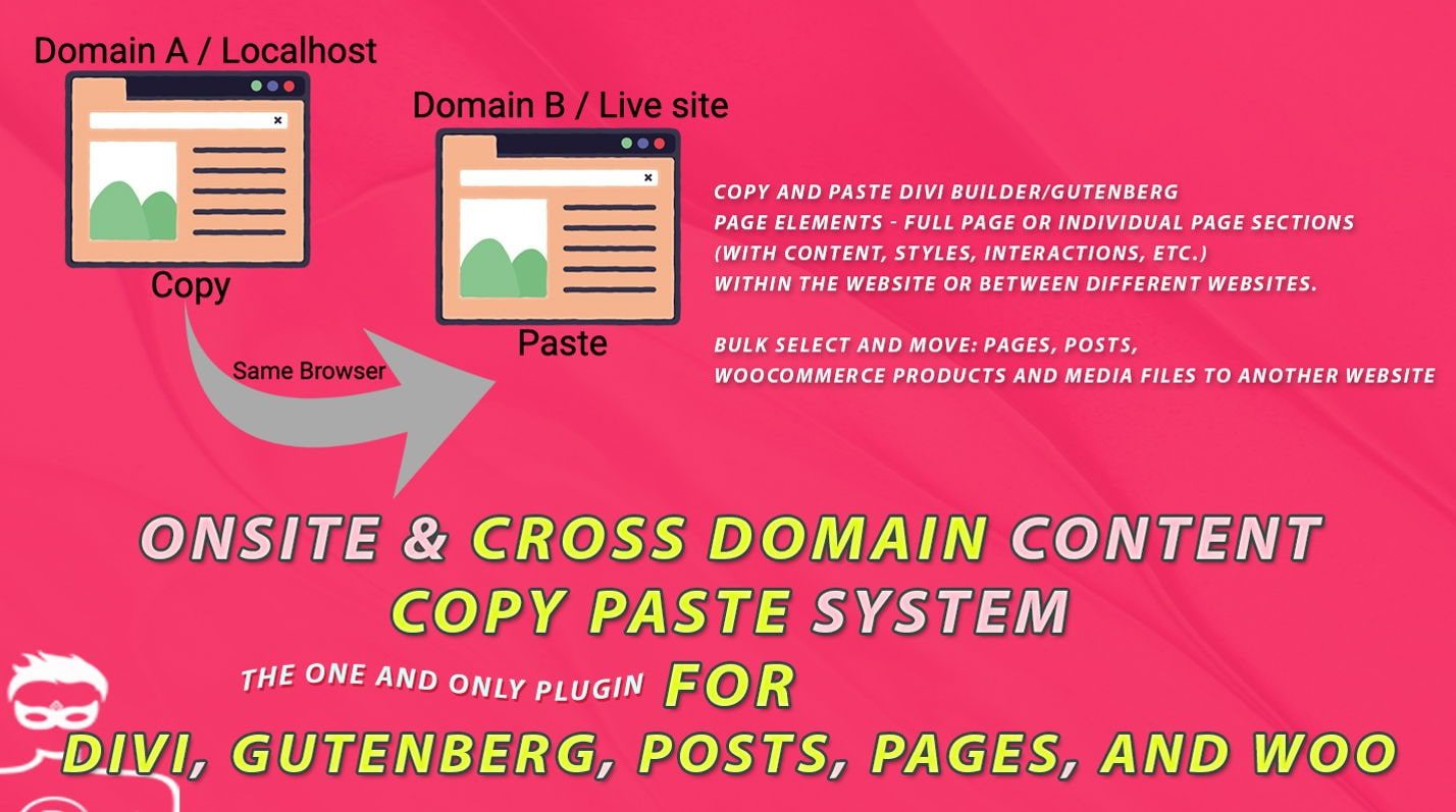 Divi Plugin Highlight Divi / Gutenberg / Woo Cross-Domain Content Copy Paste System (CCPS)