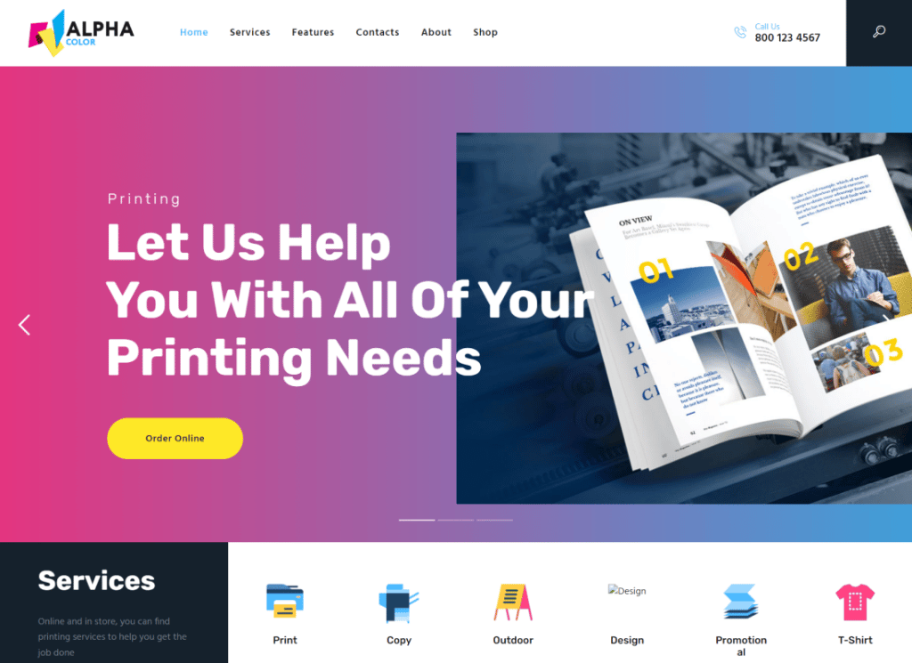AlphaColor - Agência de design de tipos e serviços de impressão 3D Tema WordPress