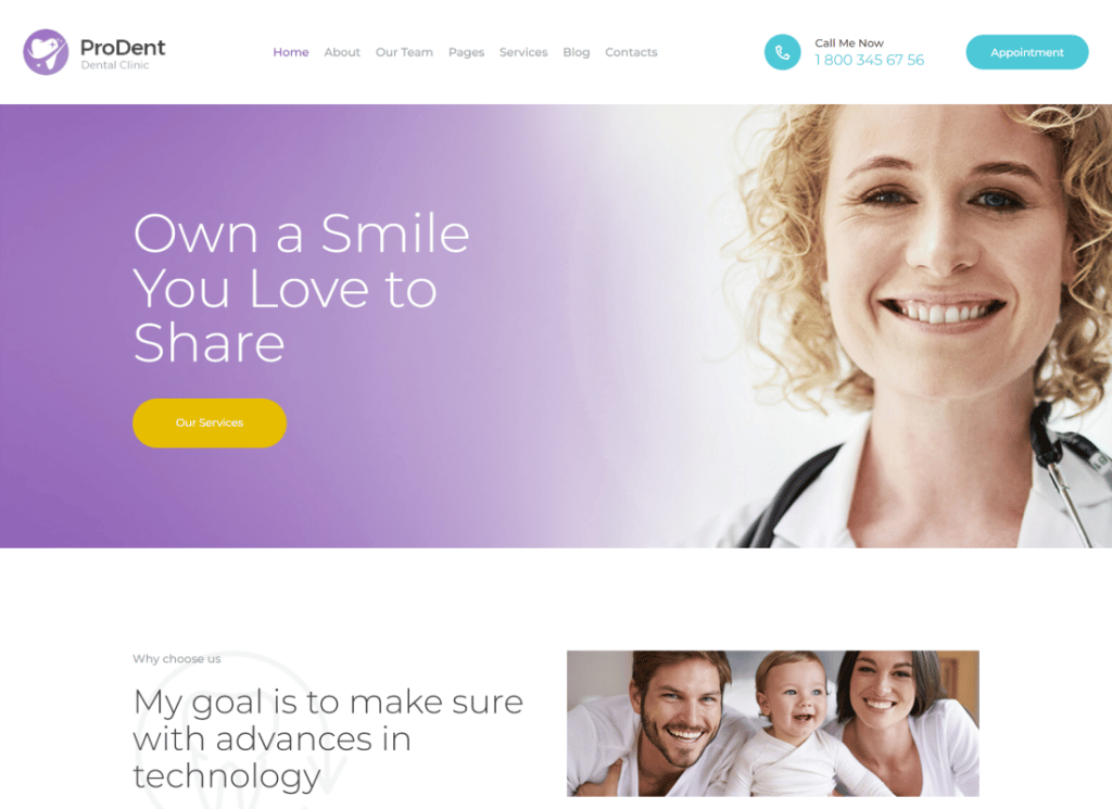 ProDent - WordPress-Theme für Zahnkliniken und Ärzte im Gesundheitswesen