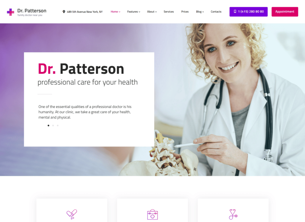 Dr.Patterson - 의학 및 의료 의사 WordPress Theme