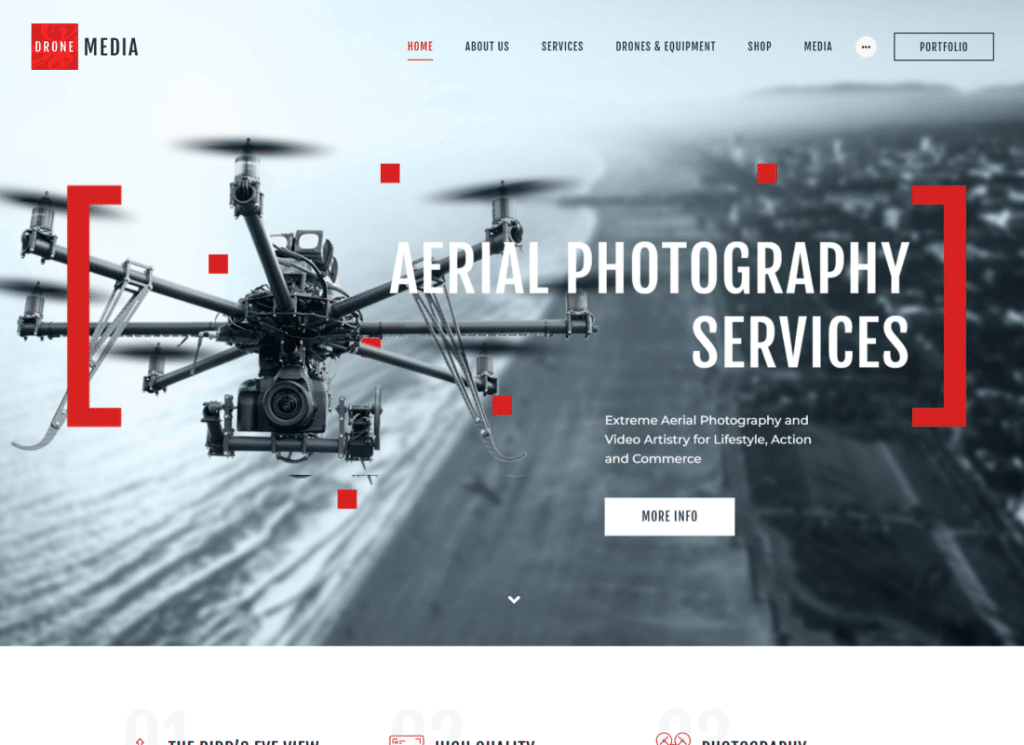 Drone Media - Tema WordPress per fotografia aerea e videografia