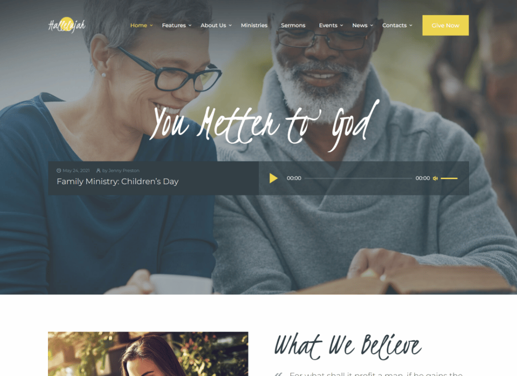 Hallelujah - ธีม WordPress องค์ประกอบของโบสถ์และศาสนา