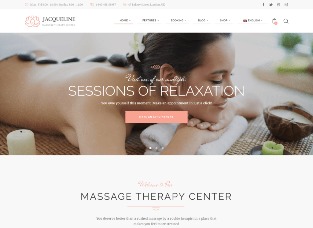 Jacqueline - Spa e salão de massagens Beauty WordPress Theme