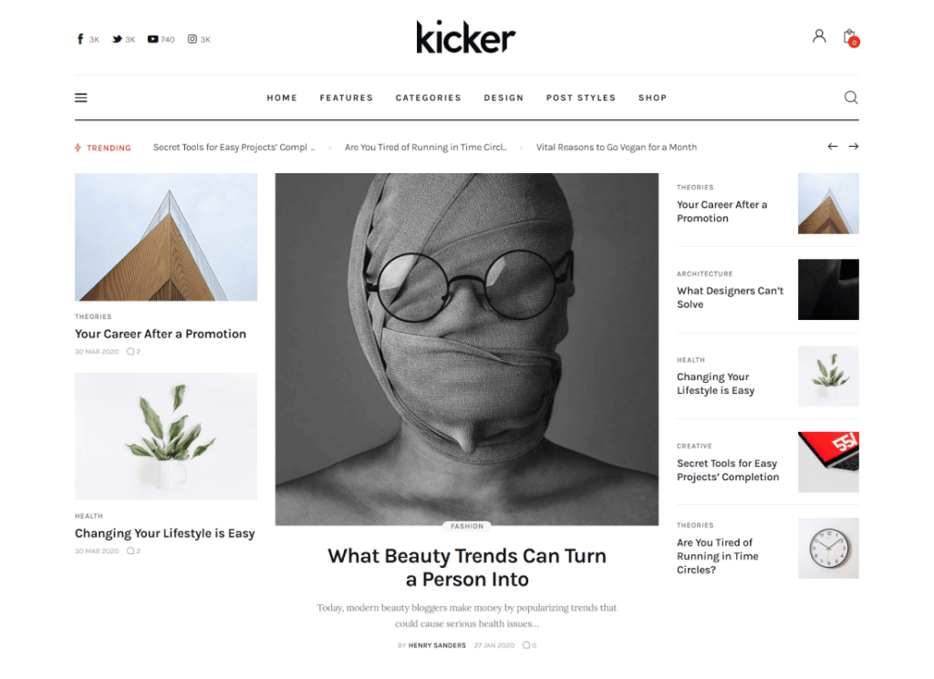 Kicker - Temă WordPress pentru reviste de blog multifuncțional
