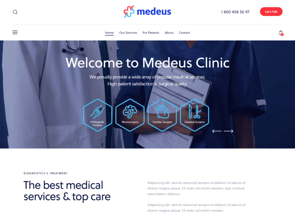 Medeus — медицинская многоцелевая тема WordPress для врачей