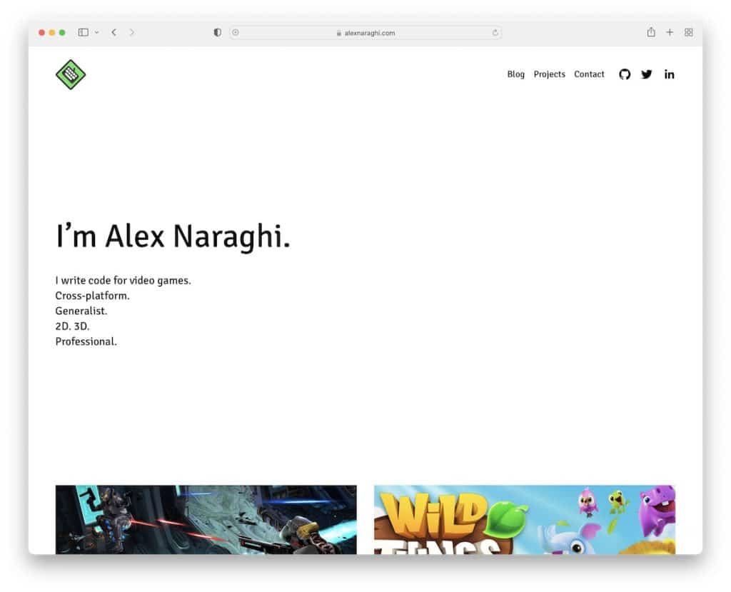 アレックス・ナラギの履歴書ウェブサイト