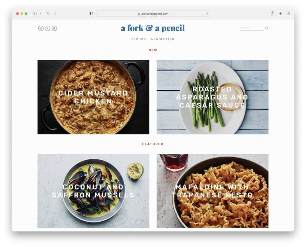 eine Gabel und eine Bleistift-Food-Website