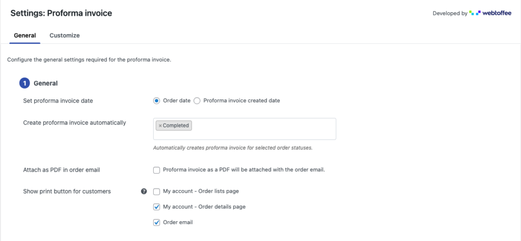 WooCommerce Proforma faturası için genel ayarlar