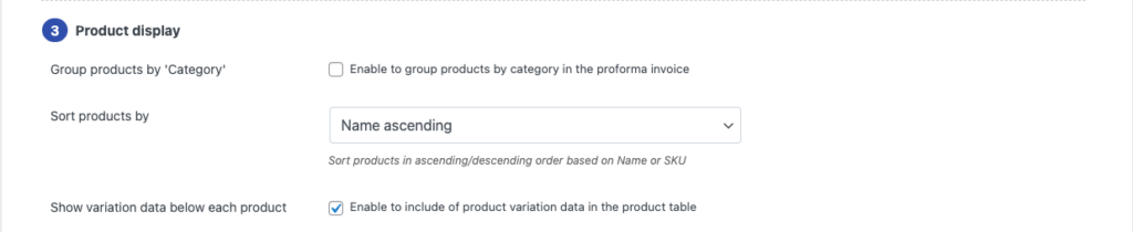 การตั้งค่าการแสดงสินค้าสำหรับ WooCommerce proforma invoice