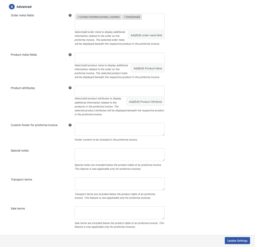 Campos avanzados para facturas proforma de WooCommerce