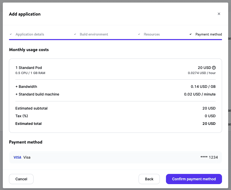 MyKinsta için ödeme ayrıntılarını onaylama