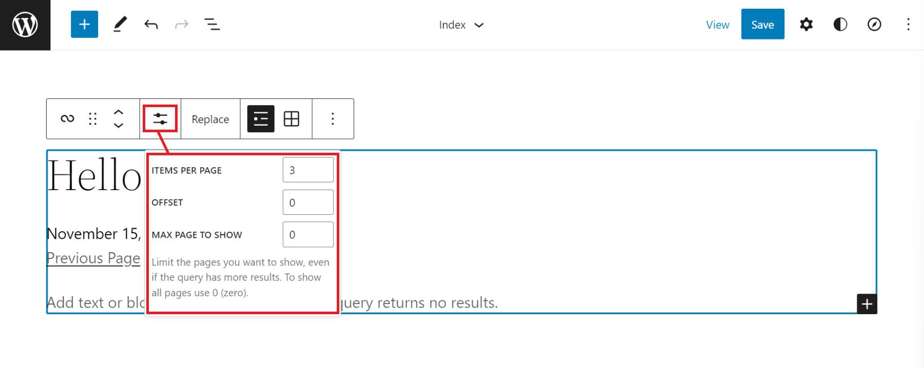 Query Loop Toolbar - Pengaturan Tampilan