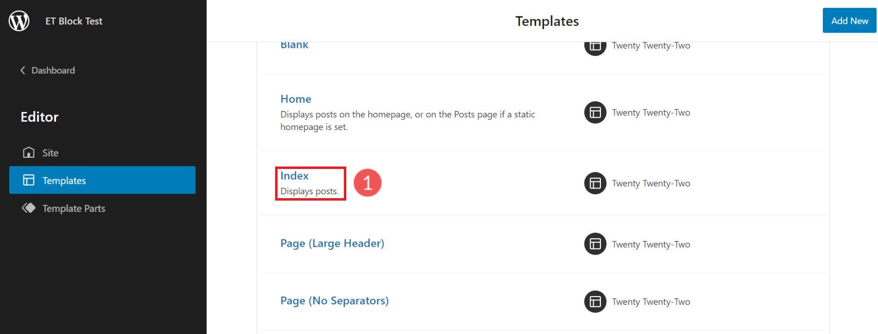 Modifica il modello del tema del blocco di WordPress - Passaggio 4