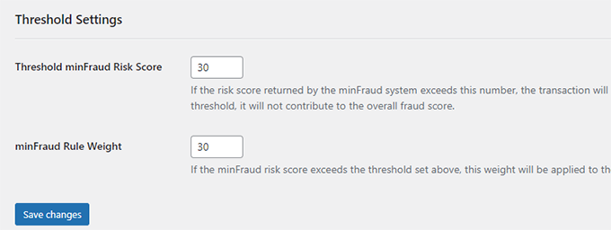 Ustawienia MinFraud MinFraud settings
